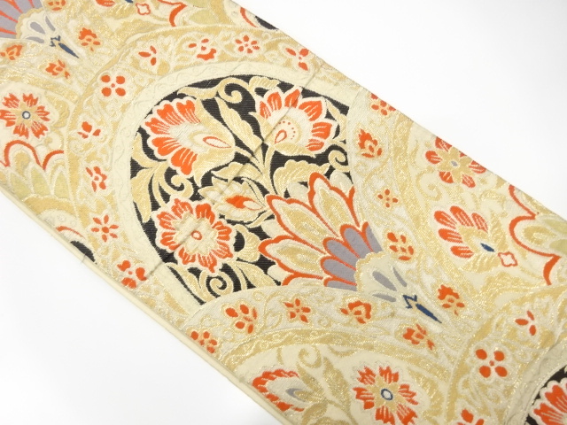 JAPANESE KIMONO / ANTIQUE FUKURO OBI / SILK / WOVEN FLORAL SARASA